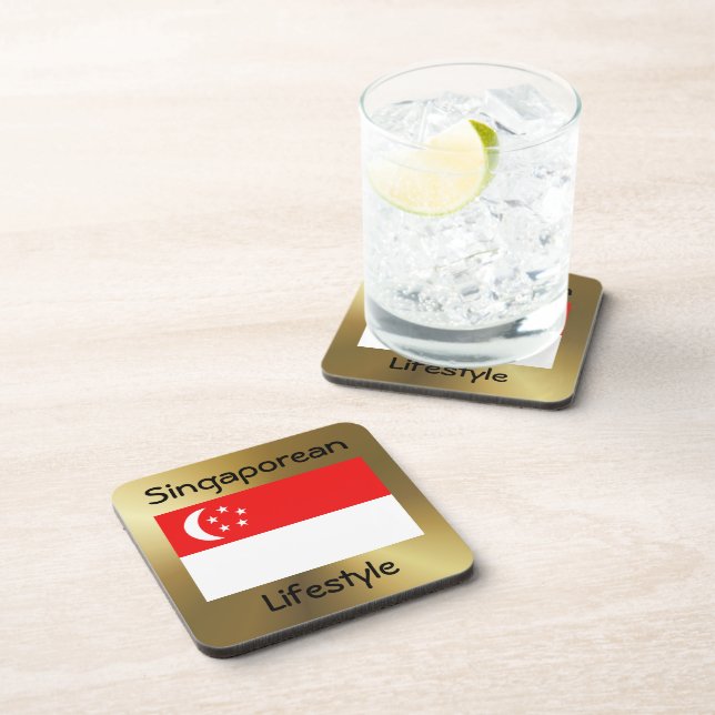 Posavasos Bandera de Singapur + anilla de texto (Lado Derecho)