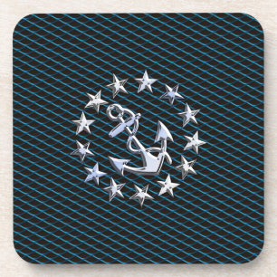 Posavasos Bandera de yate de estilo cromado azul en la impre