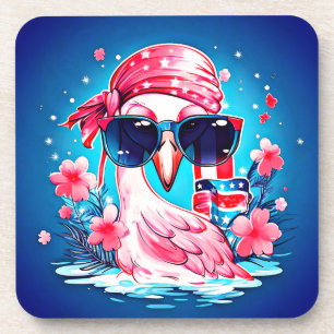 Posavasos Bandera estadounidense con Personalizado Flamingo-