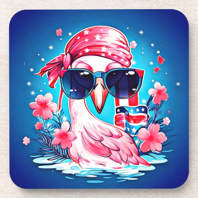 Posavasos Bandera estadounidense con Personalizado Flamingo- (Frente)