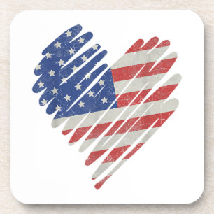 Posavasos Bandera estadounidense Corazón azul blanco rojo 4 
