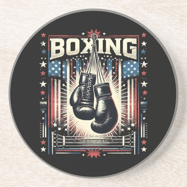 Posavasos Bandera estadounidense en problemas de boxeo - Box (Frente)