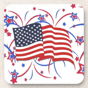 Posavasos Bandera estadounidense y fuegos artificiales