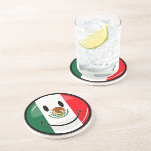 Posavasos Bandera mexicana sonriente de la ronda brillante