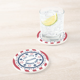 Posavasos Bandera Patriótica Vintage Personalizada América 2