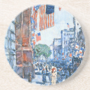 Posavasos Banderas en la Quinta Avenida de Childe Hassam, Ar