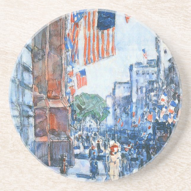 Posavasos Banderas Quinta Avenida de Childe Hassam, Arte de  (Frente)