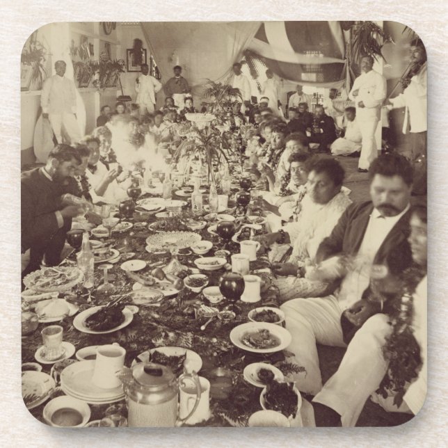 Posavasos Banquete real en la casa barco de rey Kalakana, (Frente)