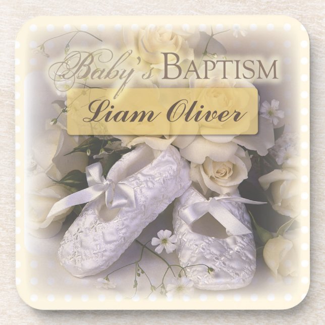 Posavasos Baptismo del bebé neutral, nombre de Personalizabl (Frente)