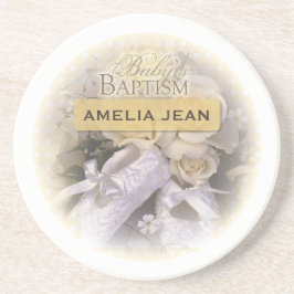 Posavasos Baptismo del bebé neutro, nombre del Personalizabl