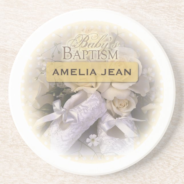 Posavasos Baptismo del bebé neutro, nombre del Personalizabl (Frente)