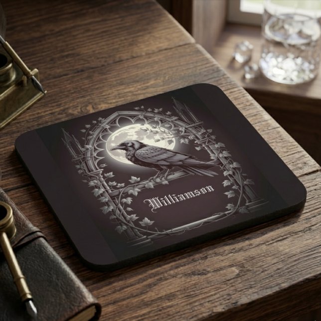Posavasos Bar de casa Dark Academia Cuervo Gótico (Gothic raven dark academia home bar beverage coaster)