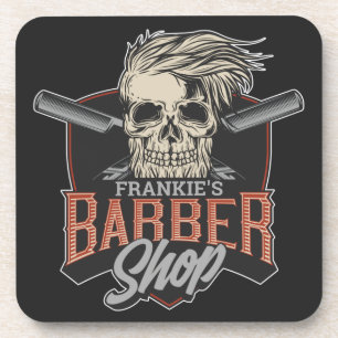 Posavasos Barbería personalizada Hipster Skull y Razors