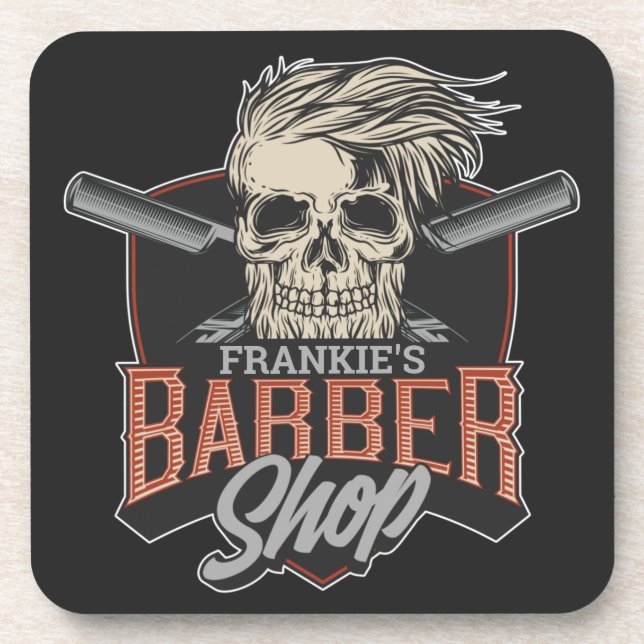 Posavasos Barbería personalizada Hipster Skull y Razors (Frente)