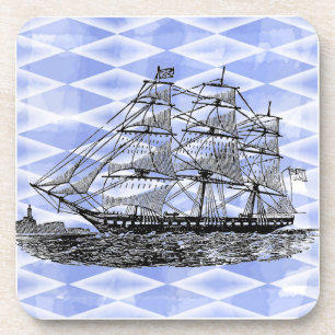 Posavasos Barco antiguo en azul