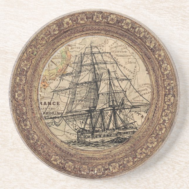 Posavasos Barco Antiguo y Mapa (Frente)