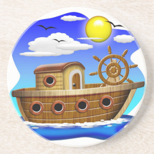 Posavasos Barco de Pesca de Dibujos Animados