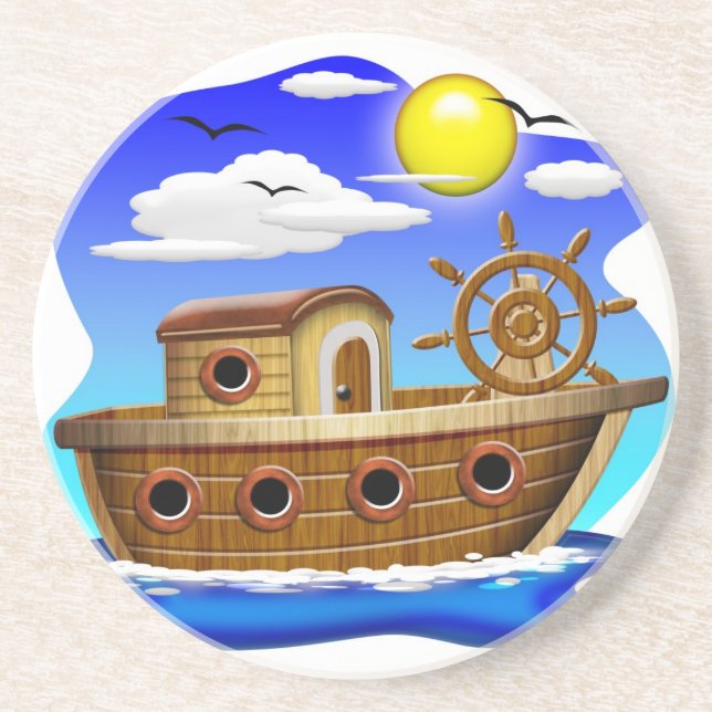 Posavasos Barco de Pesca de Dibujos Animados (Frente)