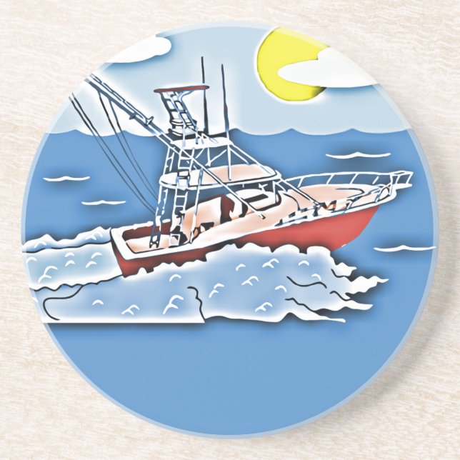 Posavasos Barco de pesca en los altos mares (Frente)