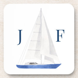 Posavasos Barco de vela acuarela náutica monogramada 