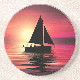 Posavasos Barco de vela al atardecer en el mar Diseño de art
