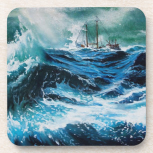 Posavasos Barco en el mar en tormenta
