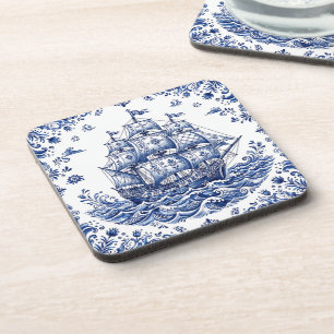 Posavasos Barco Mercante Estilo Delft Azul Blanco