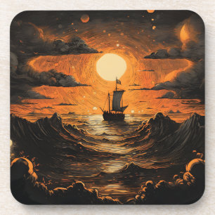 Posavasos Barco navegando por la noche