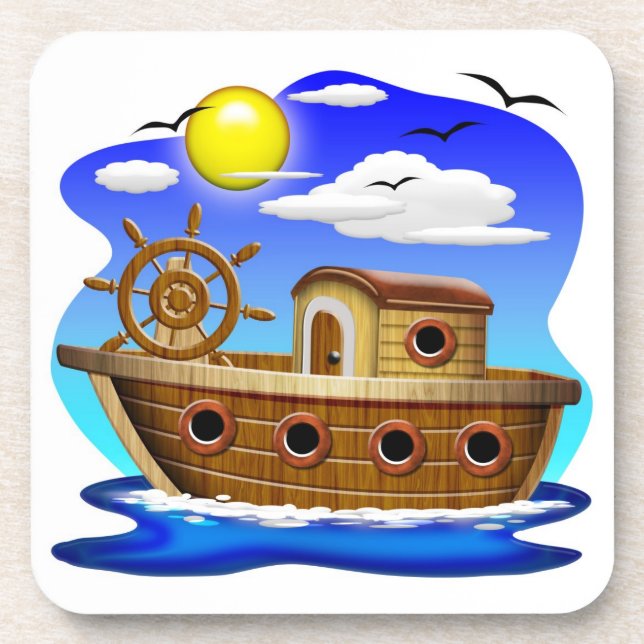 Posavasos Barco Pesquero Dibujo Animado  (Frente)