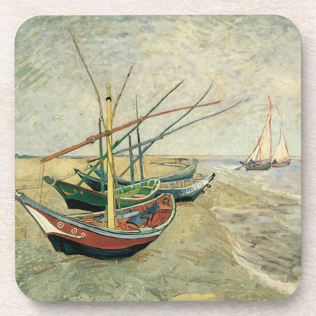 Posavasos Barcos de pesca en la playa de Vincent van Gogh (Frente)