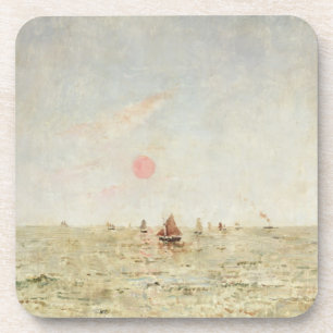 Posavasos Barcos en la salida del sol (aceite en el panel)