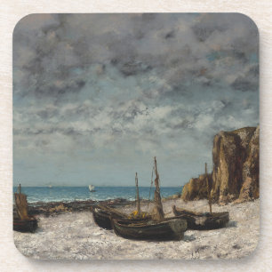 Posavasos Barcos en una playa, Étretat - Gustave Courbet