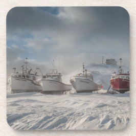 Posavasos barcos pesqueros en la nieve