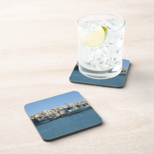 Posavasos Barcos pesqueros mediterráneos en diseño de mar az