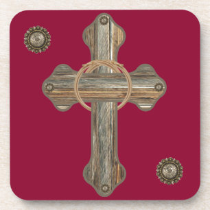 Posavasos Barn Wood Cruz Occidental Con Conchos