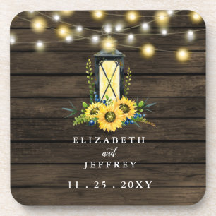 Posavasos Barn Wood String ilumina a Sunflowers Boda