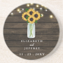 Posavasos Barn Wood String ilumina Sunflowers Boda Square