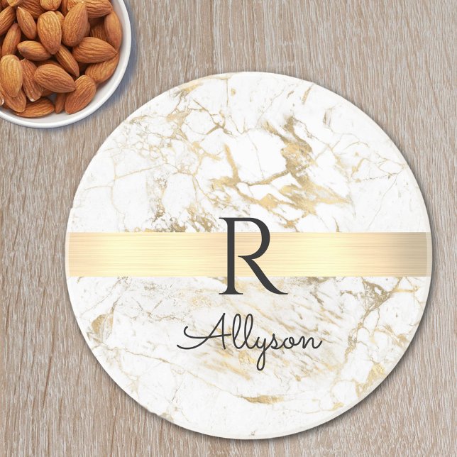 Posavasos Barra de oro de mármol dorado Wh & Gold, Monograma (Subido por el creador)