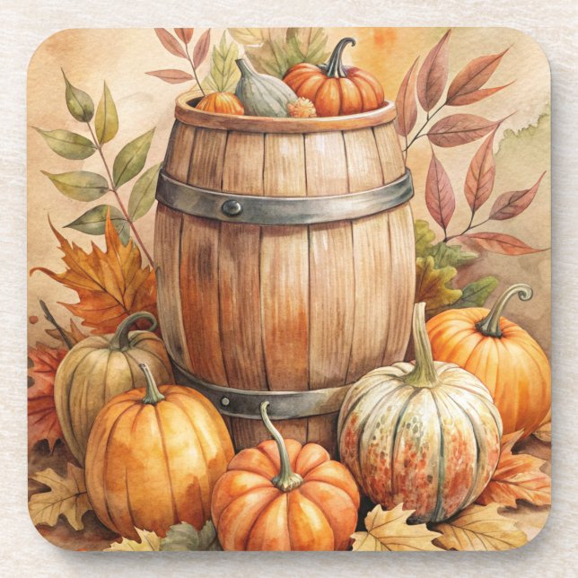 Posavasos Barrel with Pumpkins Fall (Frente)