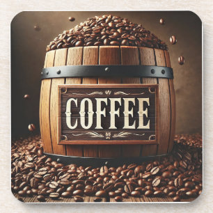 Posavasos Barrica Rústica de Granos de Café con Señalización