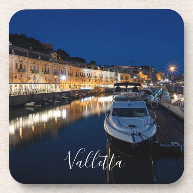 Posavasos Barrio costero de La Valeta con pequeño puerto (Frente)