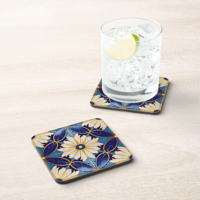 Posavasos Barware Dining Art Deco Deep Blue Gold Floral (Lado Derecho)