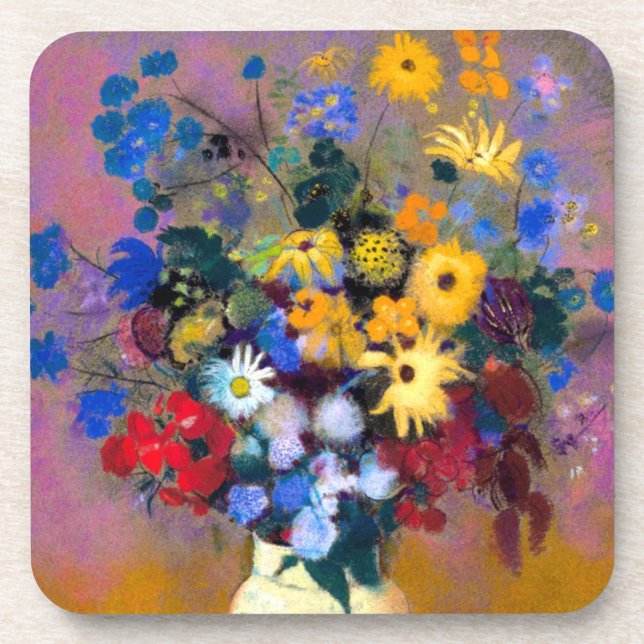 Posavasos Base blanca con flores Odilon Redon (Frente)
