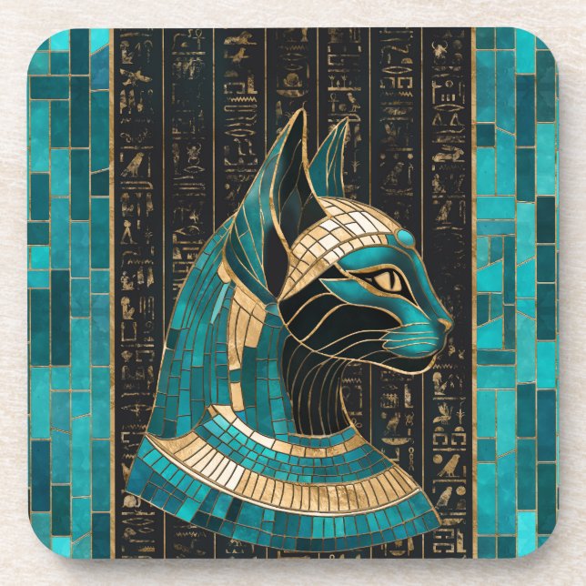 Posavasos Bastet de diosa gata egipcia -arte mosaico (Frente)