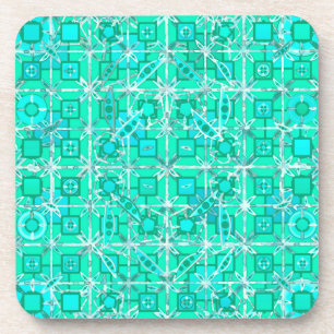 Posavasos Batik tribal - aqua y turquesa con blanco