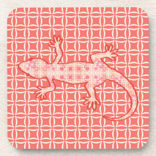 Posavasos batik tribal Gecko - rosa de coral y crema
