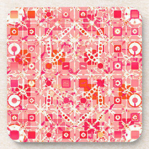 Posavasos Batik tribal - rosa coral, naranja de coral y crem