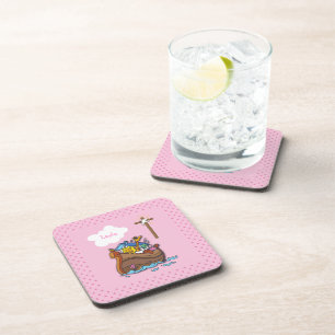 Posavasos Bautismo del Arca de Noé personalizable, niña rosa