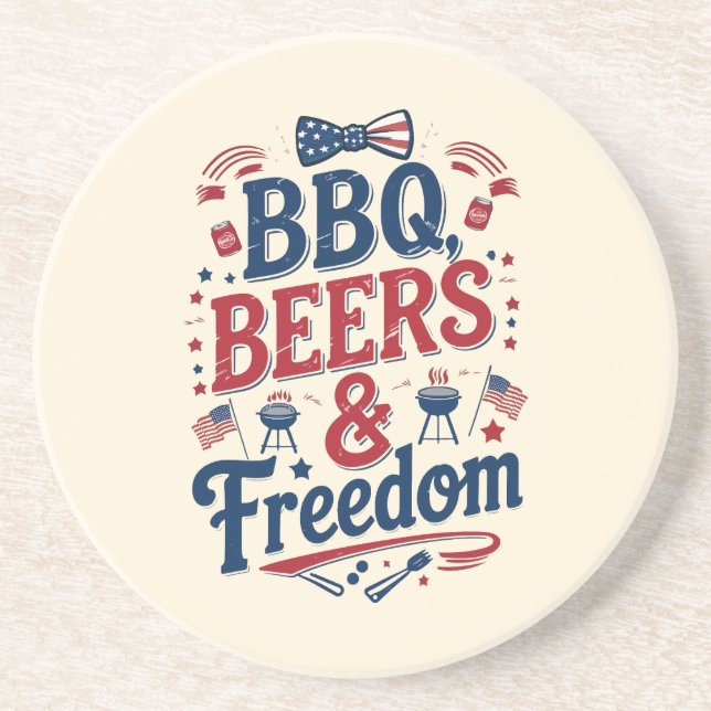 Posavasos BBQ, Beers & Freedom – Retro 4th of July Vibes (Frente)