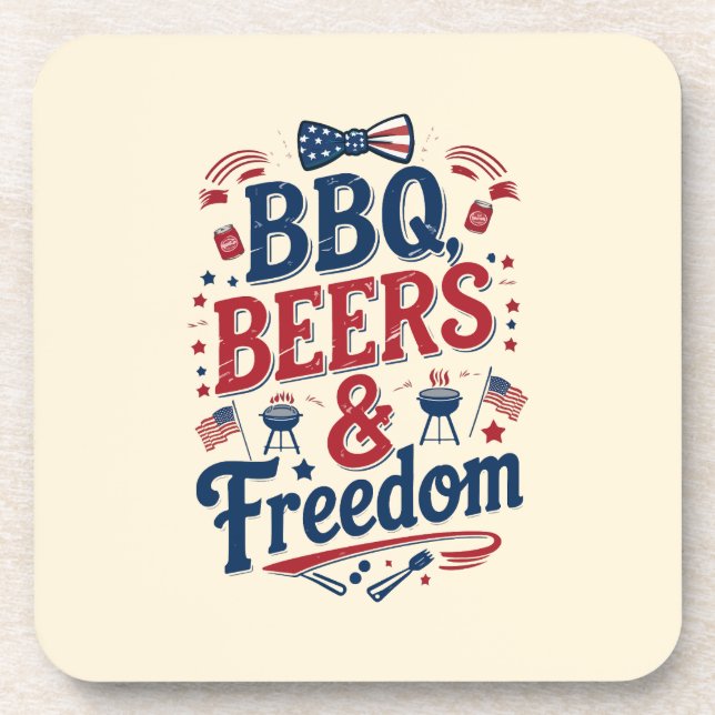 Posavasos BBQ, Beers & Freedom – Retro 4th of July Vibes (Frente)